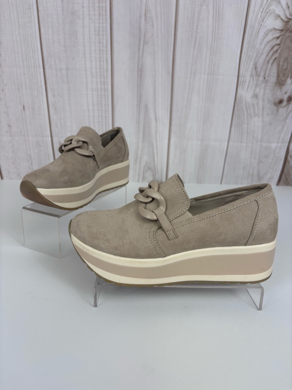 Madden NYC Platform Slip-On Loafer Chain Detail Chunky Sneakers Taupe Size 7 - Picture 1 of 16